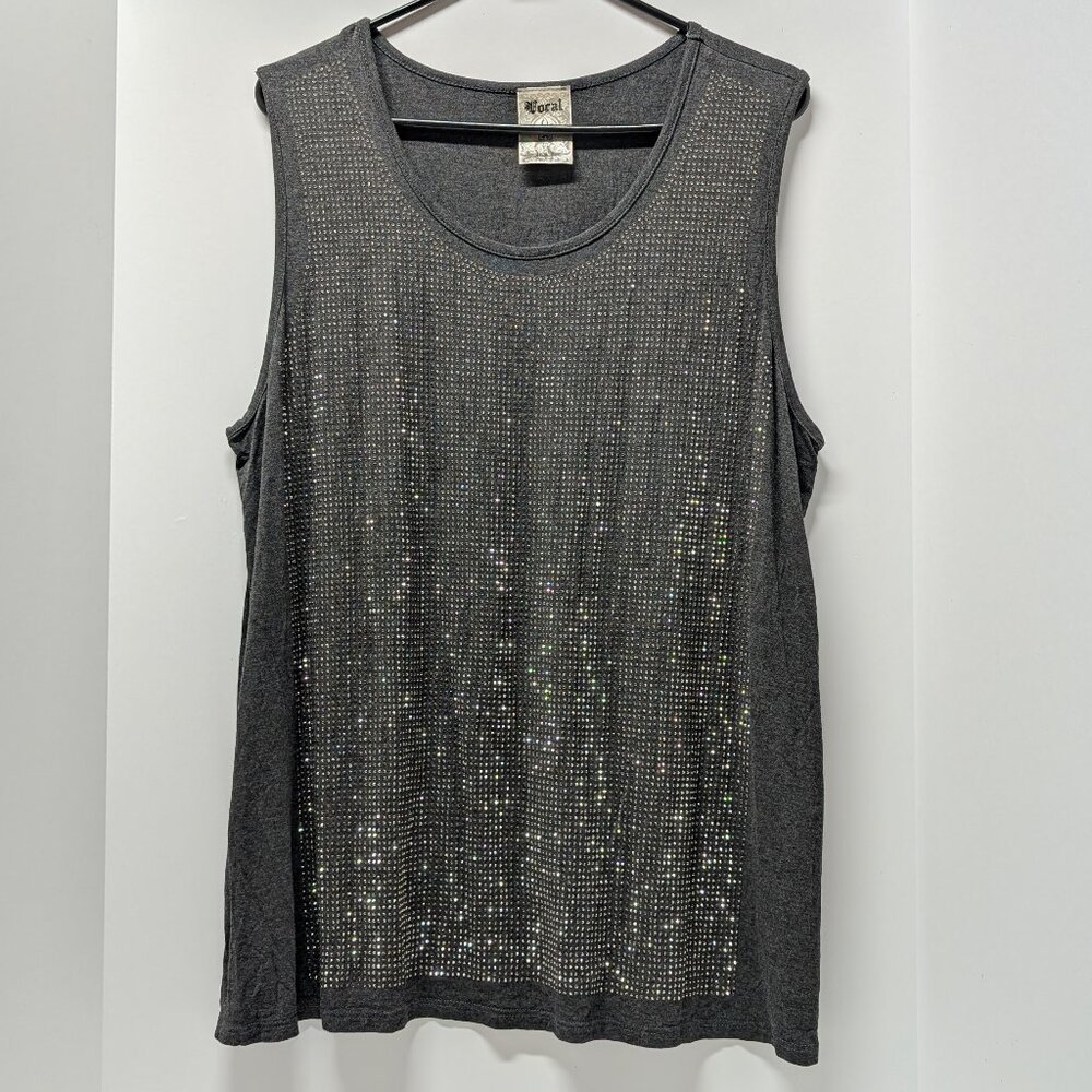 Vocal Dark Grey Rhinestone Embellished Tank